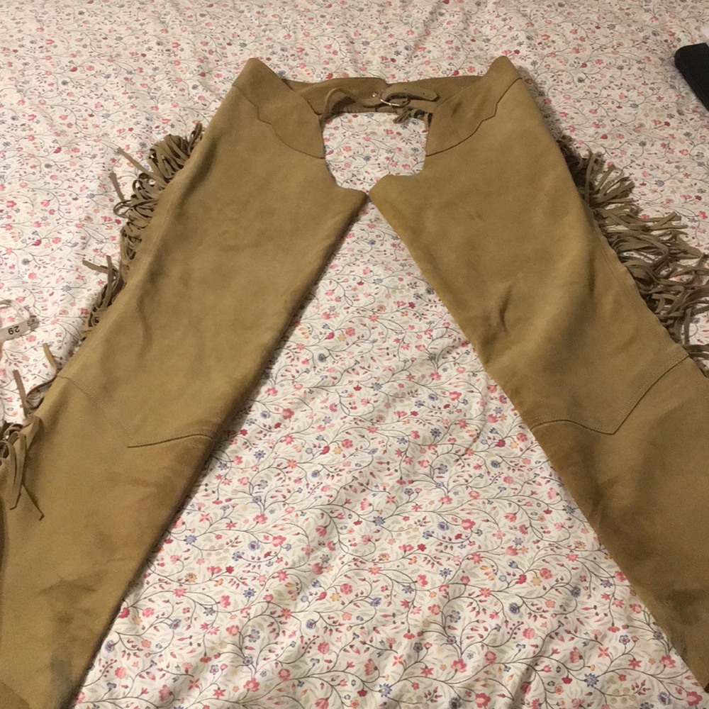 Tan suede Chaps with fringe